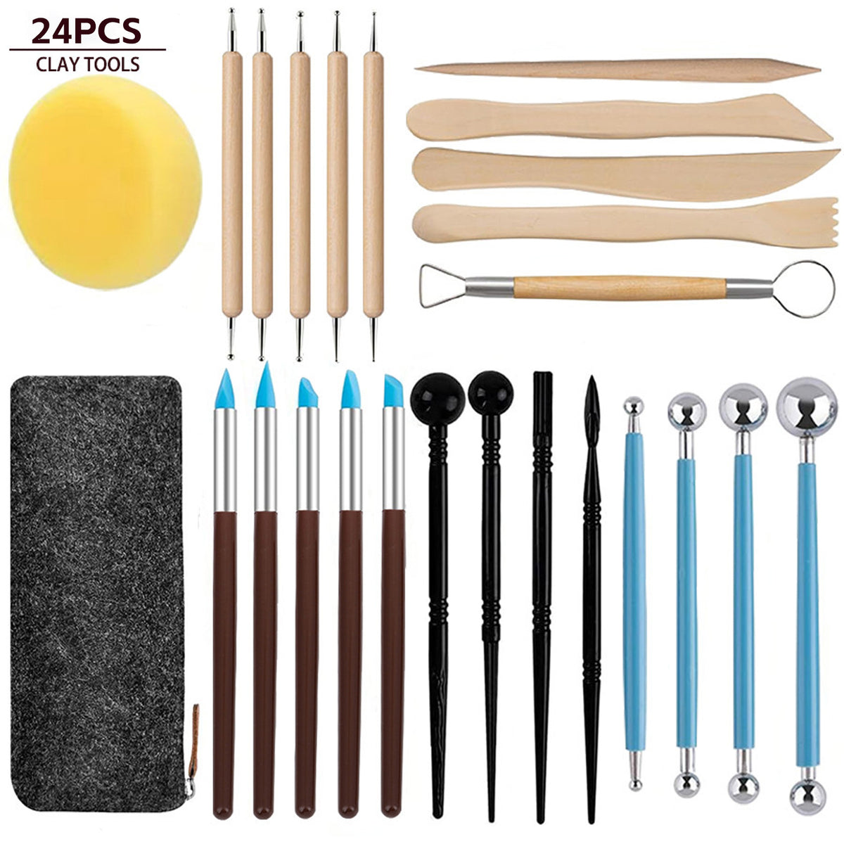 24pcs Polymer Clay Sculpting Tools Set with Stylus and Rock Painting Kit