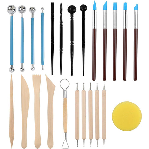 24pcs Polymer Clay Sculpting Tools Set with Stylus and Rock Painting Kit