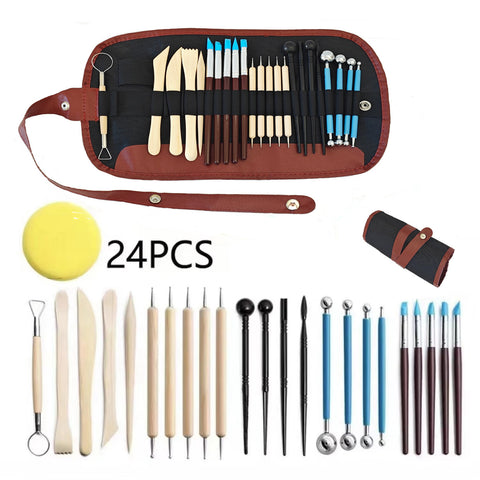 24pcs Polymer Clay Sculpting Tools Set with Stylus and Rock Painting Kit